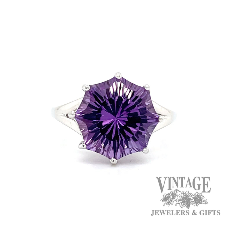 Fantasy cut amethyst 14k white gold solitaire ring