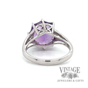 Fantasy cut amethyst 14k white gold solitaire ring bottom