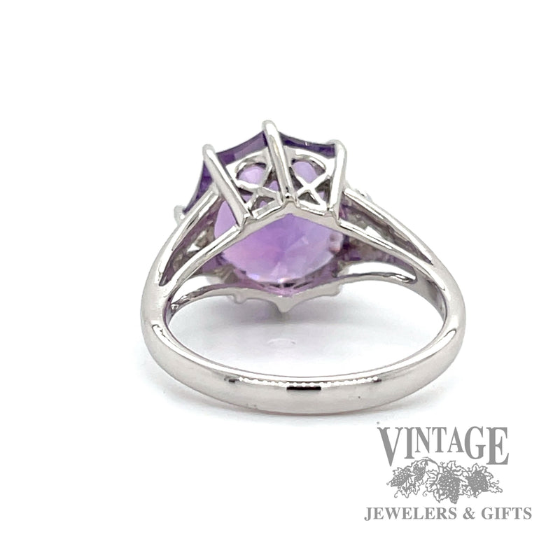 Fantasy cut amethyst 14k white gold solitaire ring bottom
