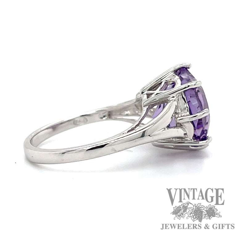 Fantasy cut amethyst 14k white gold solitaire ring side2