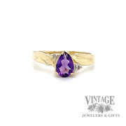 Amethyst and diamond accent bypass ring