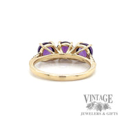 Amethyst cabochon 14k three stone ring bottom