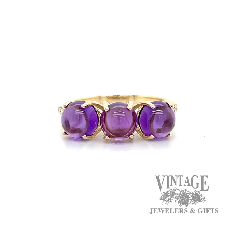 Amethyst cabochon 14k three stone ring