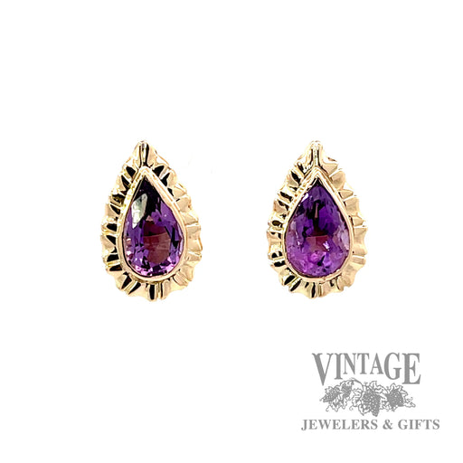 Pear shaped amethyst 14k gold earrings