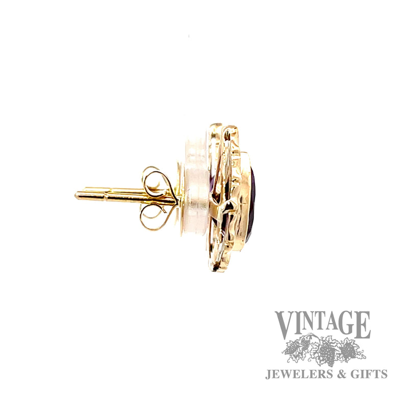Pear shaped amethyst 14k gold earrings side2
