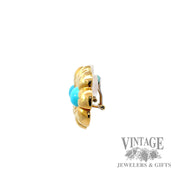 Turquoise gold flower clip on earrings side1