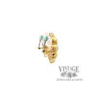 Turquoise gold flower clip on earrings side2