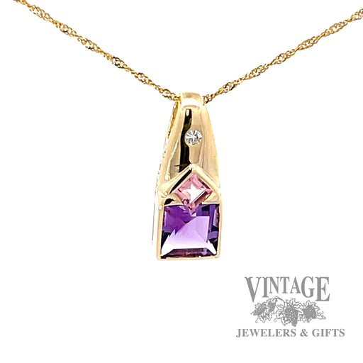 Amethyst and pink tourmaline 14k gold pendant