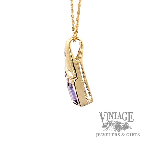 Amethyst and pink tourmaline 14k gold pendant side1