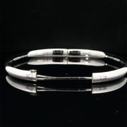 Polished 14k white gold hinged bangle bracelet side open