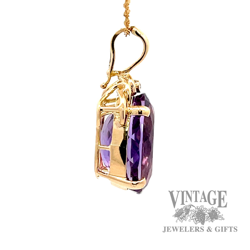 Oval amethyst and diamond 14k gold enhancer pendant side2