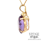 Oval amethyst and diamond 14k gold enhancer pendant side1
