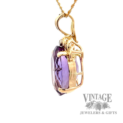 Oval amethyst and diamond 14k gold enhancer pendant side1