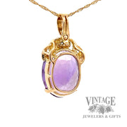 Oval amethyst and diamond 14k gold enhancer pendant back