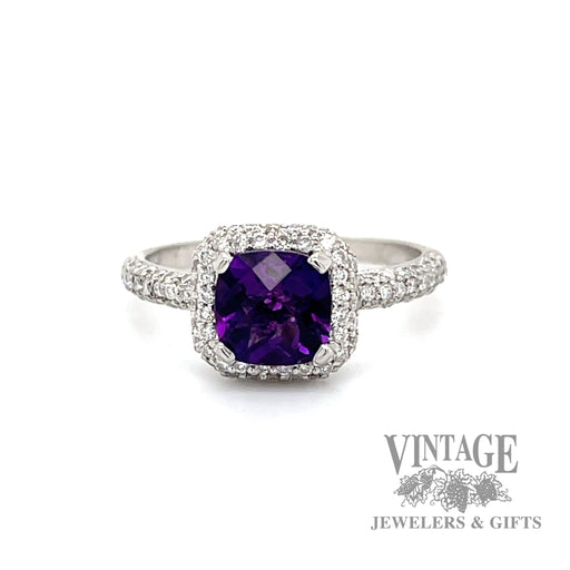 Amethyst and diamond accent 14k white gold ring