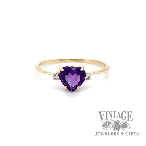 Heart shaped amethyst and diamond gold ring