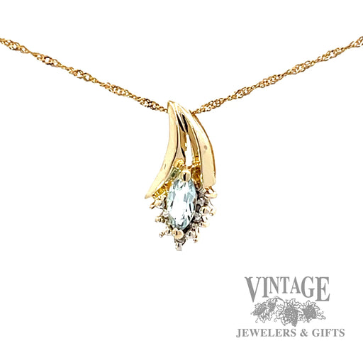 Aquamarine and diamond 10k gold pendant