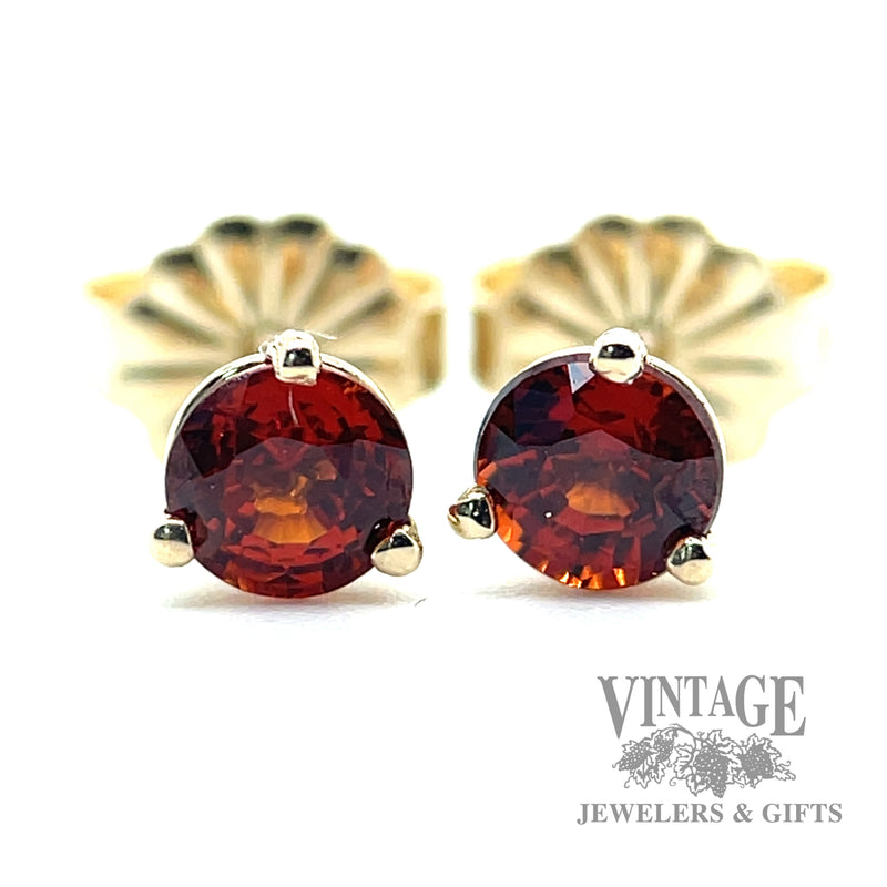 Spessartite garnet 14k gold martini stud earrings macro
