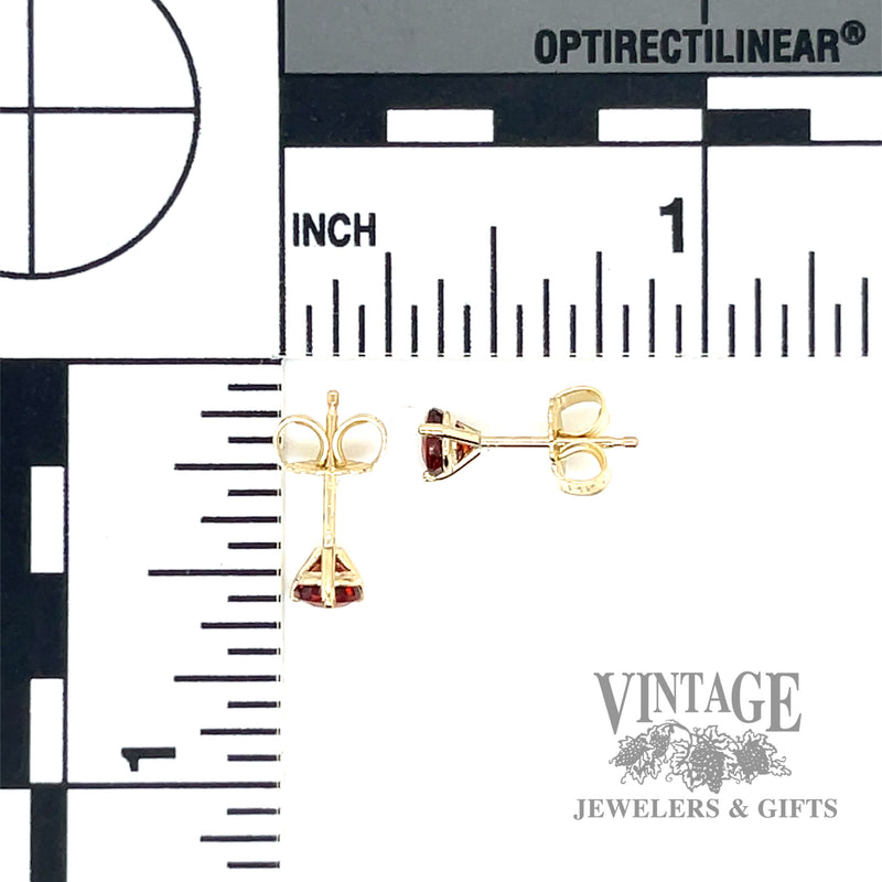 Spessartite garnet 14k gold martini stud earrings scale