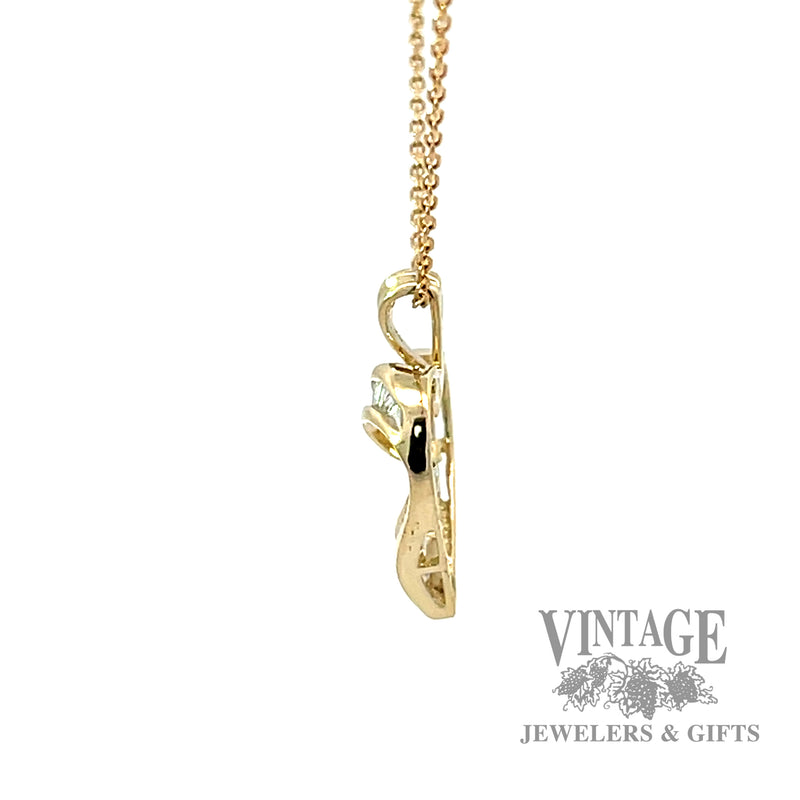 Diamond 14k gold open heart pendant side