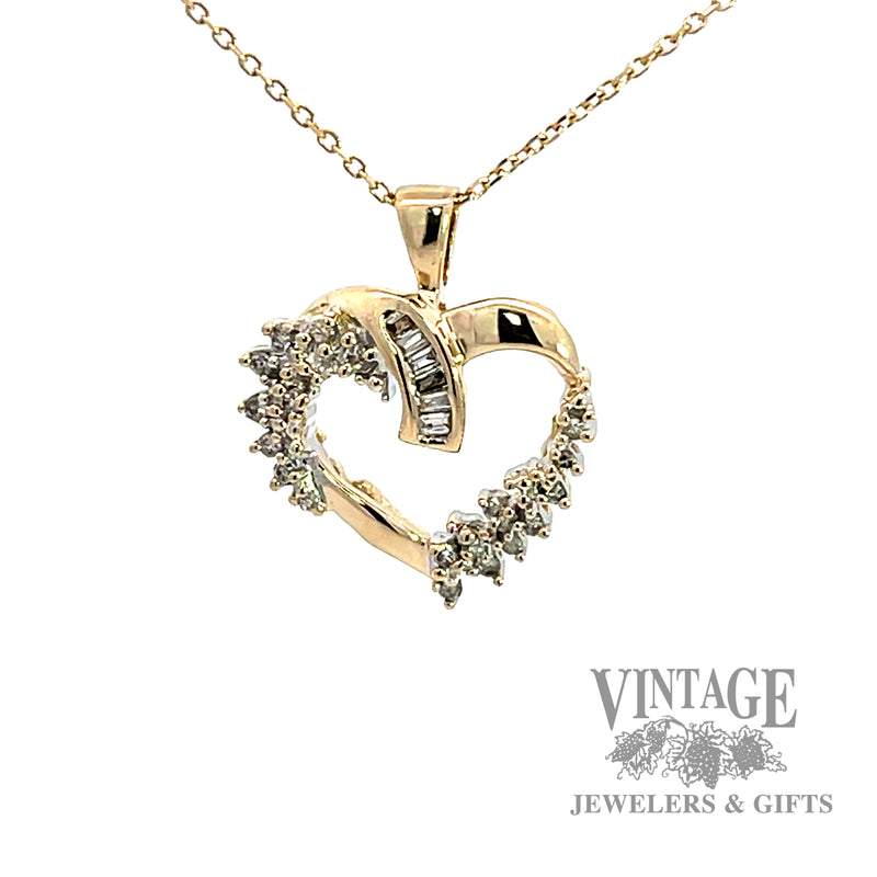 Diamond cluster 14k gold heart pendant