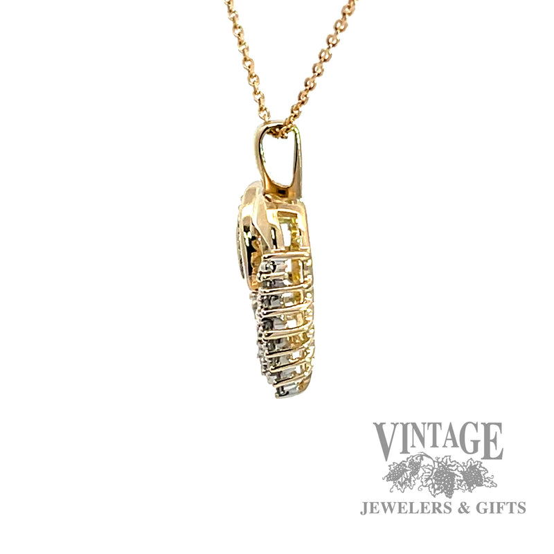 Diamond cluster 14k gold heart pendant side