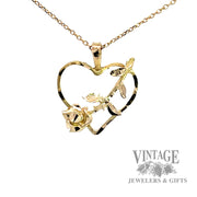 Rose and heart 14k gold pendant