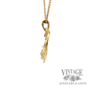 Rose and heart 14k gold pendant side