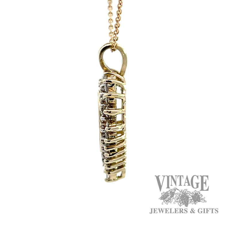 Diamond halo 10k gold pendant side