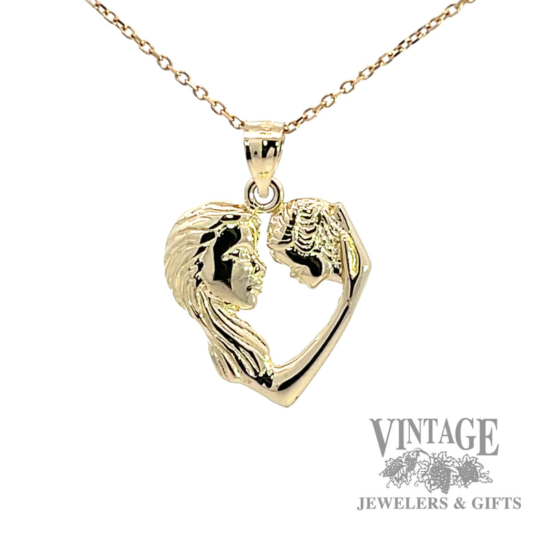 Mother and child 14k gold heart pendant