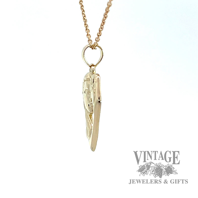 Mother and child 14k gold heart pendant side