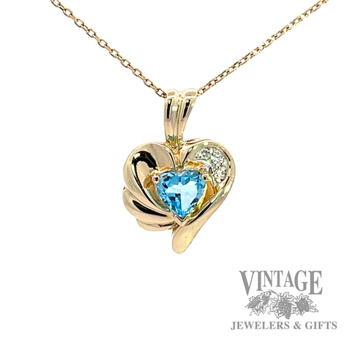 Blue topaz & diamond accent 14k gold heart pendant