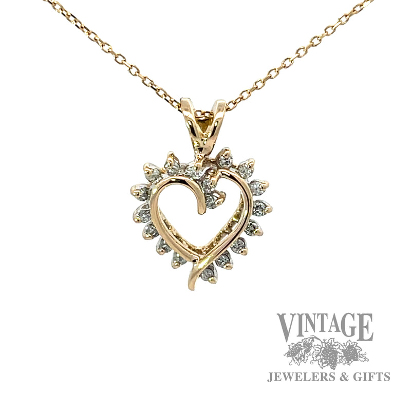 Diamond 14k gold open heart pendant