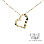 Etched heart 14k gold pendant