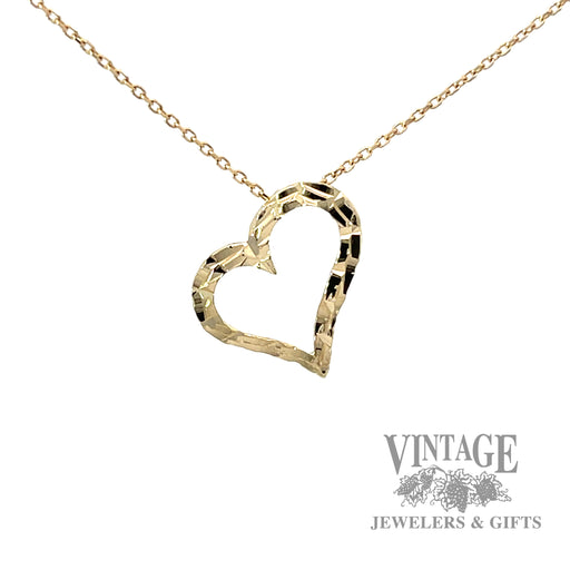 Etched heart 14k gold pendant