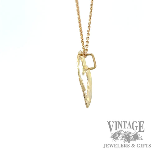 Etched heart 14k gold pendant side