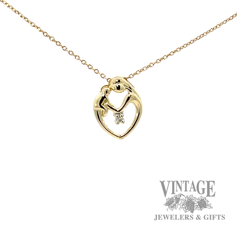Mother and child diamond 10k gold slide pendant