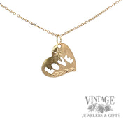 "LOVE" etched heart 14k gold pendant