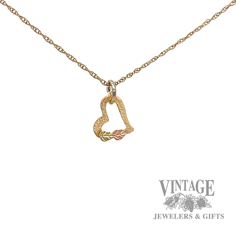 Heart and leaves 10k gold pendant