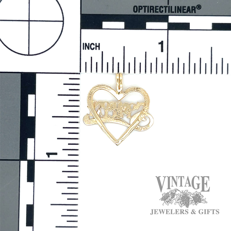 "Someone Special" heart 14k gold pendant back and scale