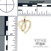Diamond accent 10k gold looped heart pendant back and scale