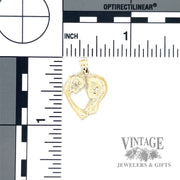 Mother and child 14k gold heart pendant back and scale