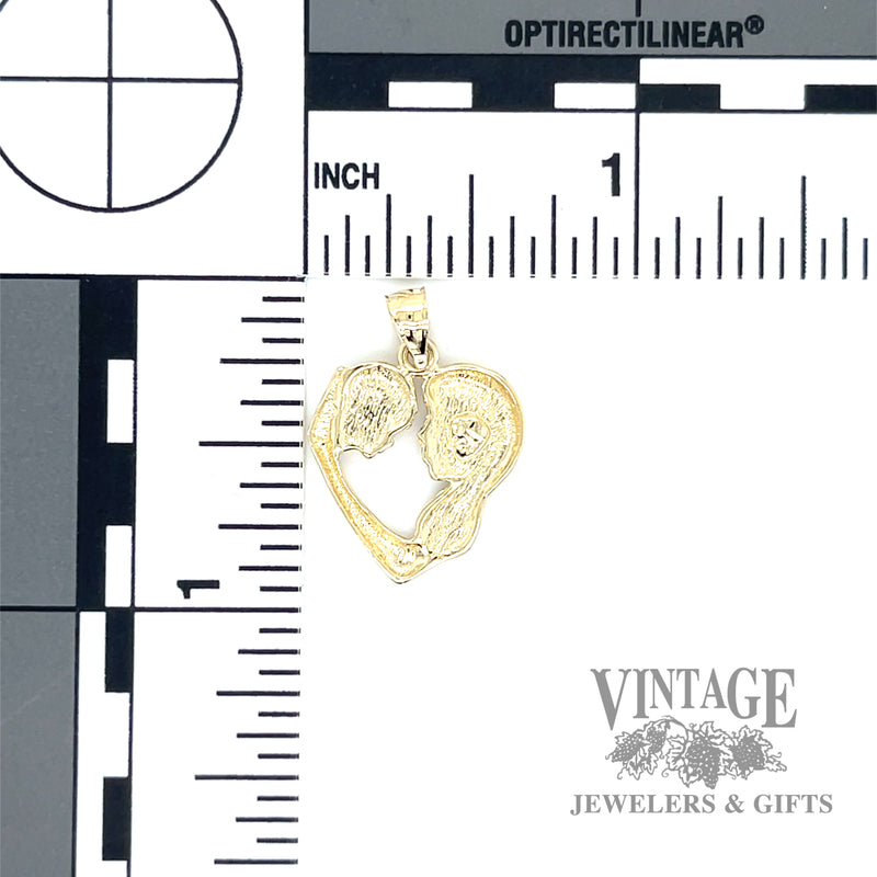 Mother and child 14k gold heart pendant back and scale