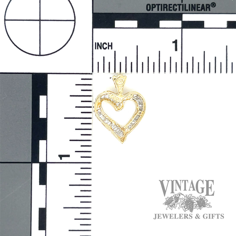 Diamond 14k gold open heart pendant back and scale