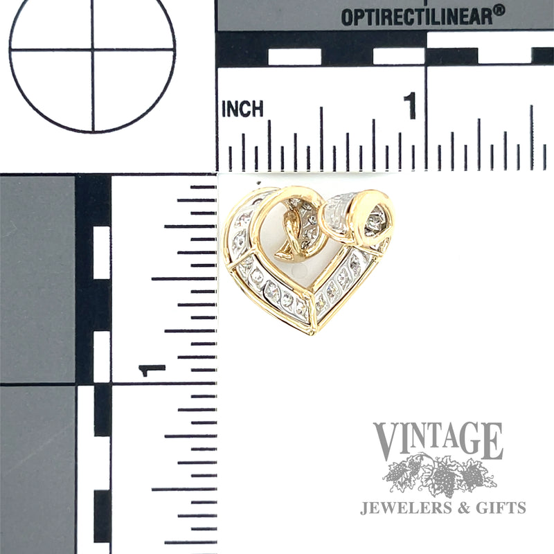 Diamond 14k gold heart slide pendant back and scale