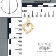 Diamond 14k gold open heart pendant back and scale