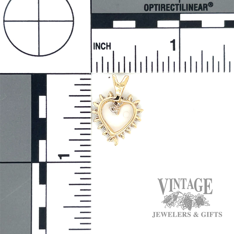 Diamond 14k gold open heart pendant back and scale