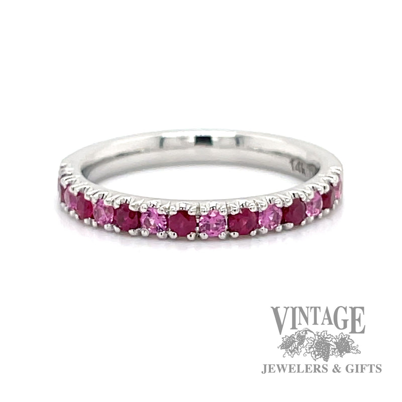 Pink sapphire and ruby 14k white gold Stacker Ring