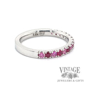 Pink sapphire and ruby 14k white gold Stacker Ring side2