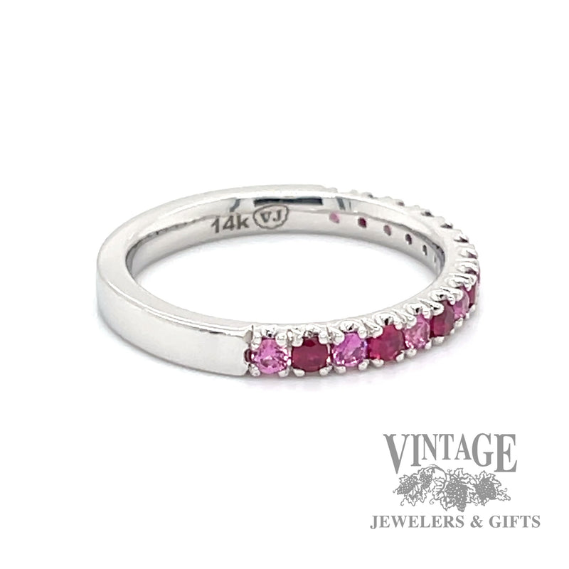 Pink sapphire and ruby 14k white gold Stacker Ring side2